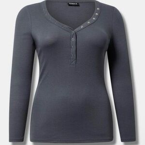 Torrid Charcoal Long Sleeve Tee with Button Detail